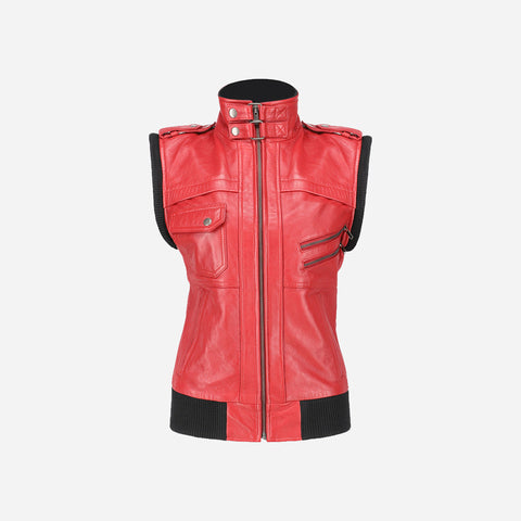 Womens Hooded Red Leather Jacket