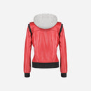Womens Hooded Red Leather Jacket