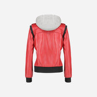 Womens Hooded Red Leather Jacket