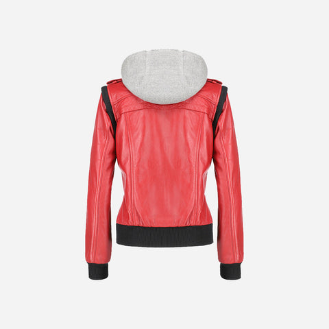 Womens Hooded Red Leather Jacket