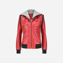 Womens Hooded Red Leather Jacket
