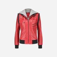 Womens Hooded Red Leather Jacket