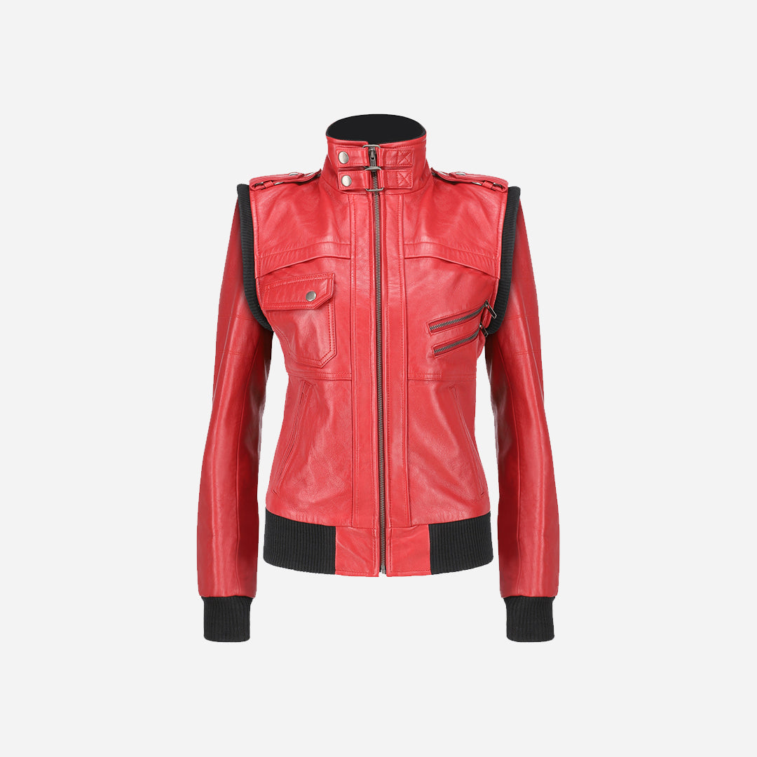 Womens Hooded Red Leather Jacket