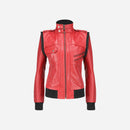 Womens Hooded Red Leather Jacket