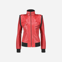 Womens Hooded Red Leather Jacket