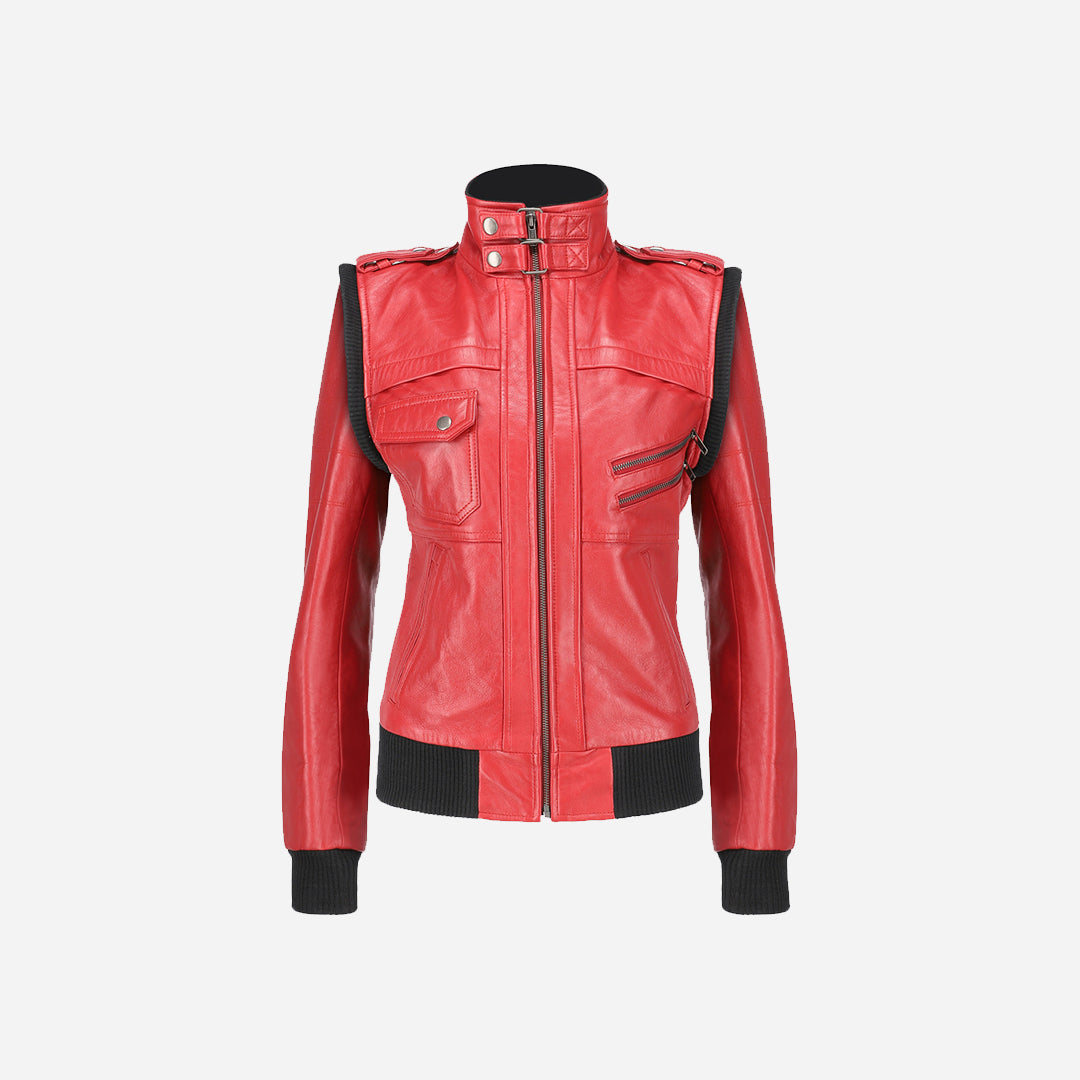 Womens Hooded Red Leather Jacket