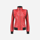 Womens Hooded Red Leather Jacket