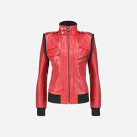 Womens Hooded Red Leather Jacket