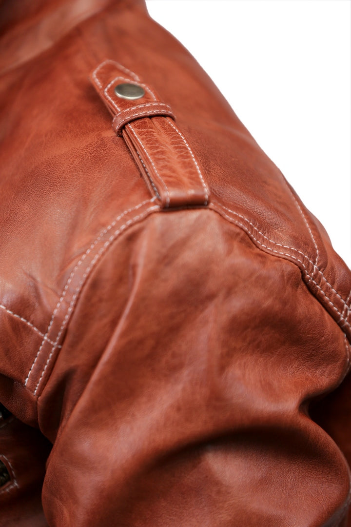 Mens Hooded Bomber Tan Vax Leather Jacket