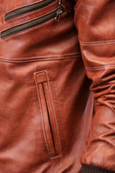 Mens Hooded Bomber Tan Vax Leather Jacket