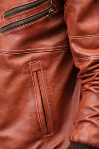 Mens Hooded Bomber Tan Vax Leather Jacket