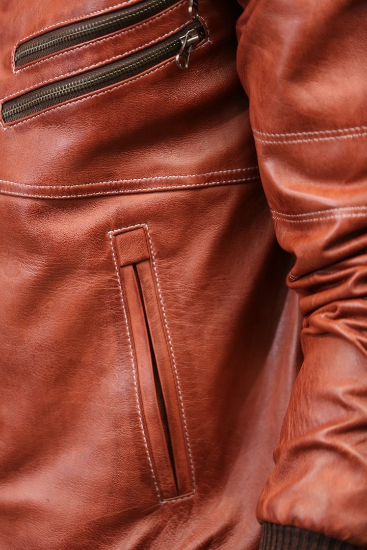 Mens Hooded Bomber Tan Vax Leather Jacket