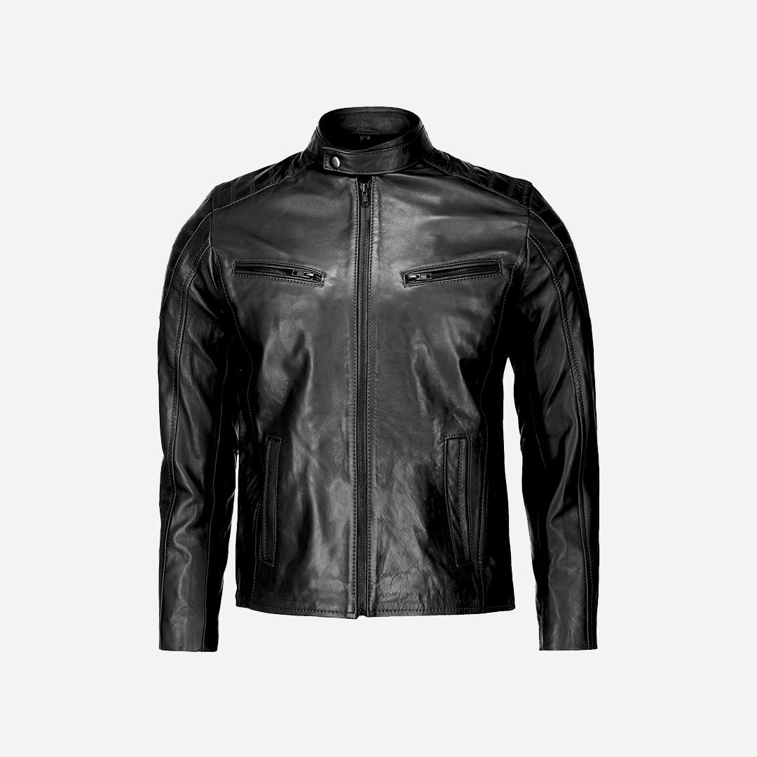 Mens Genuine Black Real Leather Motorcycle Jacket