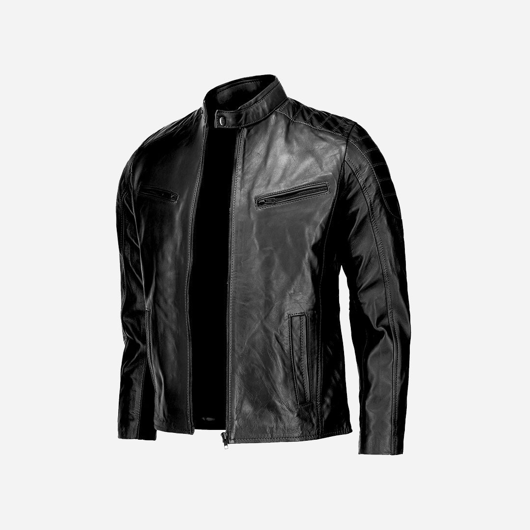 Mens Genuine Black Real Leather Motorcycle Jacket