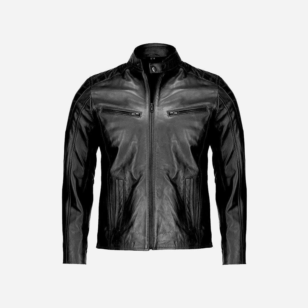 Men's Genuine Black Real Leather Motorcycle Jacket
