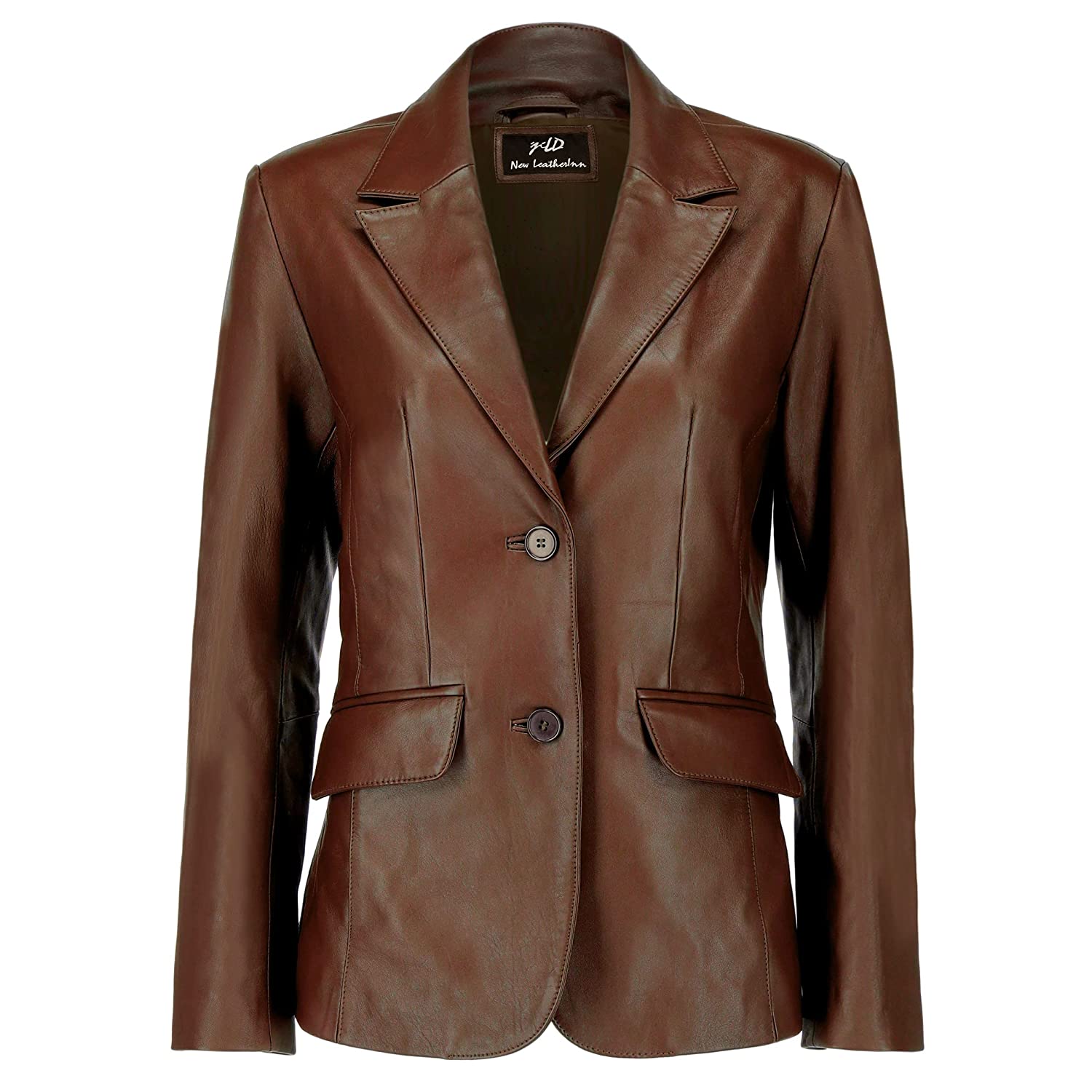 Womens Jild Classic Lambskin Brown Leather Blazer Jackets