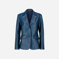 Womens Jild Classic Lambskin Blue Leather Blazer Jackets
