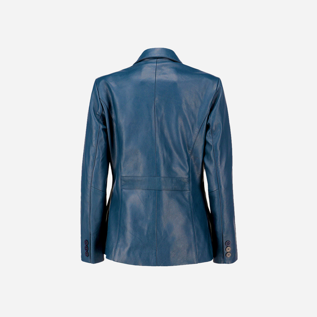 Womens Jild Classic Lambskin Blue Leather Blazer Jackets