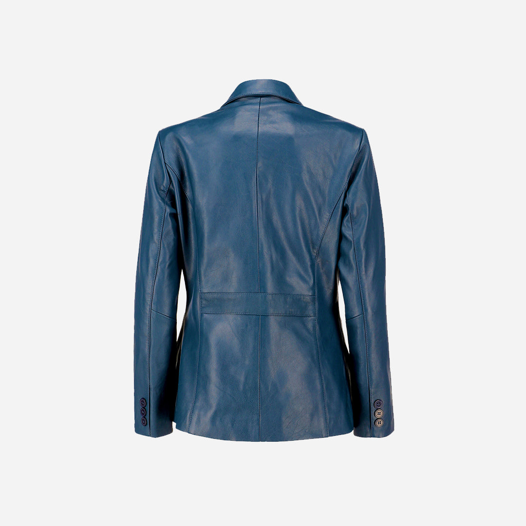 Jild Women's Jild Classic Lambskin Blue Leather Blazer Jackets – Jildleather