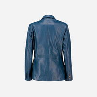 Womens Jild Classic Lambskin Blue Leather Blazer Jackets