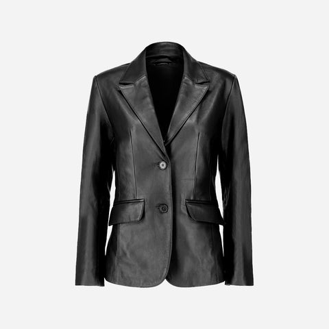 Womens Jild Classic Lambskin Black Leather Blazer