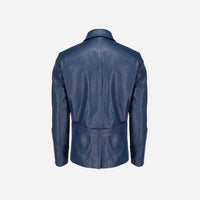 Mens Coat Style Blue Leather Jacket