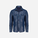 Mens Coat Style Blue Leather Jacket