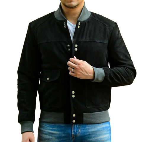 Jild Varsity Letterman Real Suede Leather Bomber Jacket Men