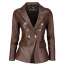 Womens Kim Kardashian Double Breasted Brown Leather Blazer