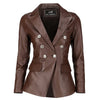 Womens Kim Kardashian Double Breasted Brown Leather Blazer