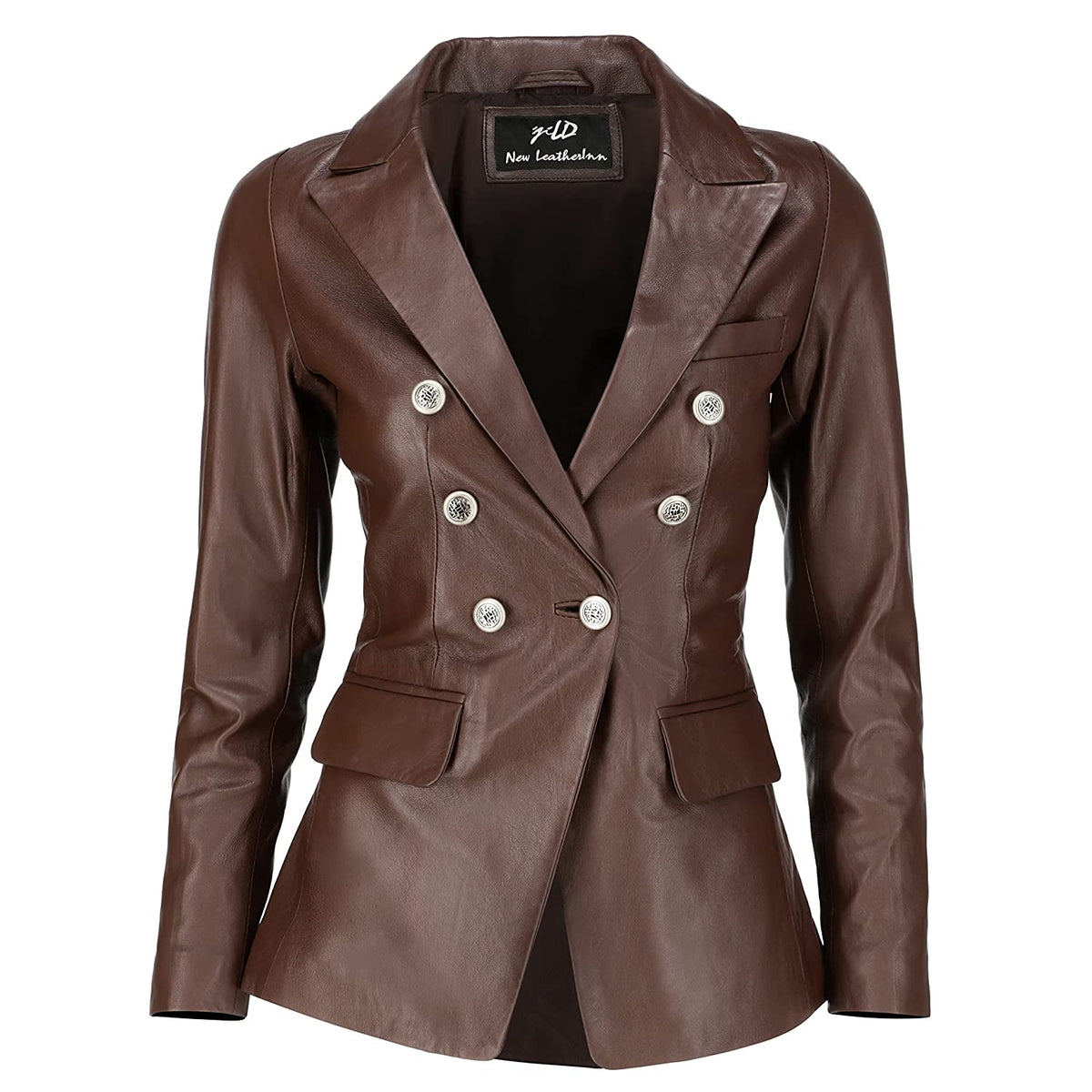Womens Kim Kardashian Double Breasted Brown Leather Blazer