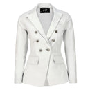 Womens Kim Kardashian Double Breasted White Leather Blazer