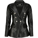 Womens Kim Kardashian Double Breasted Black Leather Blazer