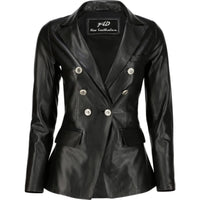 Womens Kim Kardashian Double Breasted Black Leather Blazer