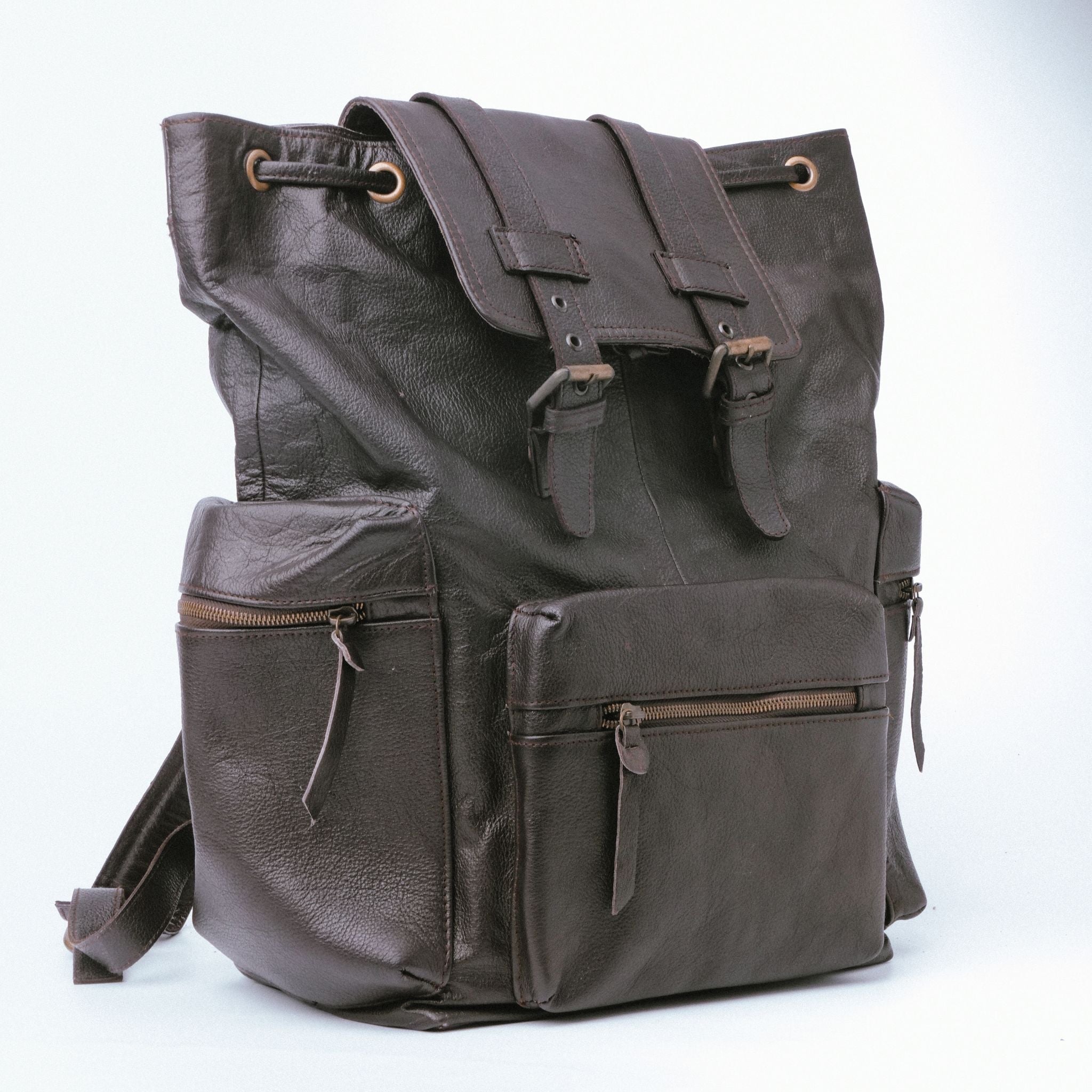 Brown Leather Backpack Travel Laptop Office Bag