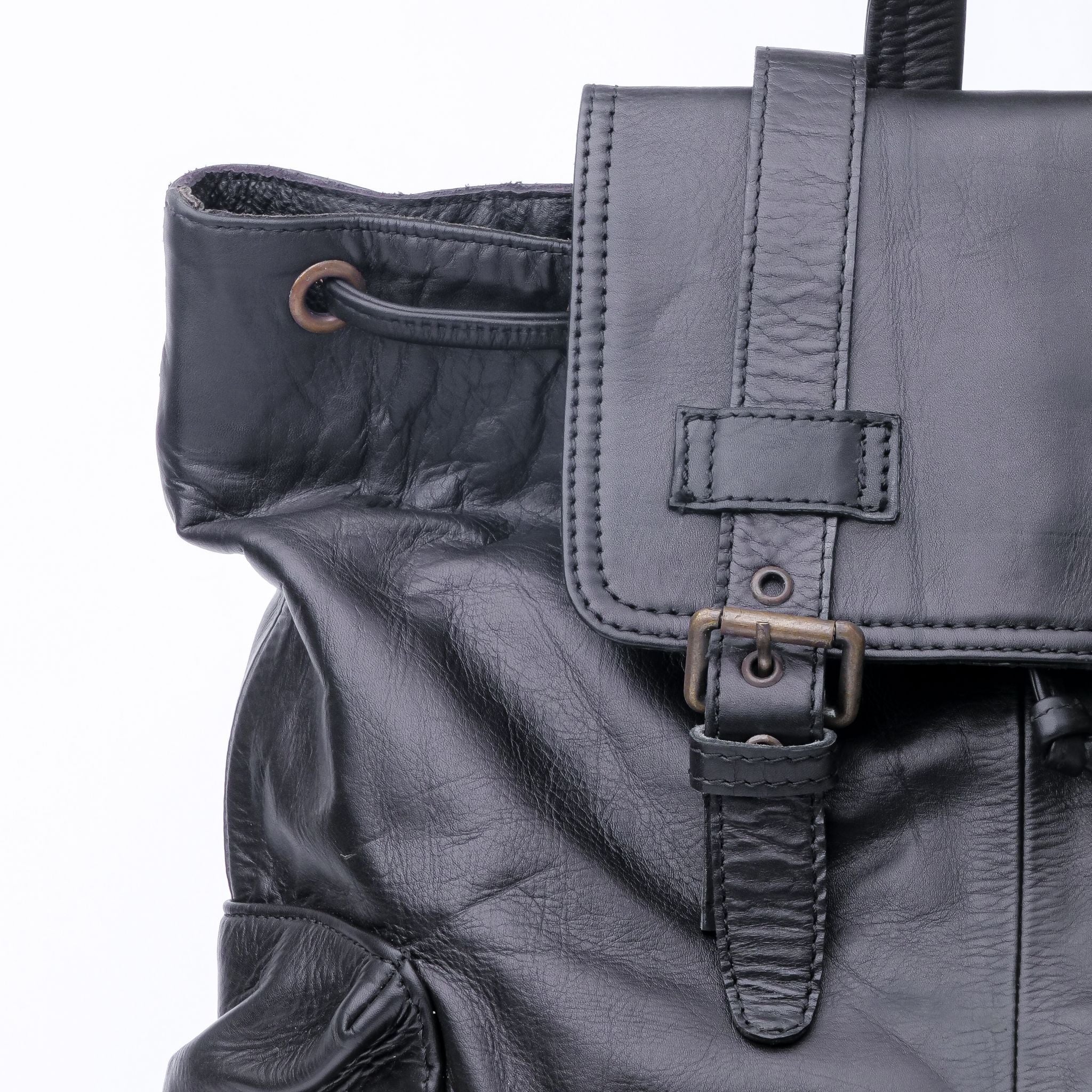 Granite Black Leather Backpack Travel Laptop Office Bag