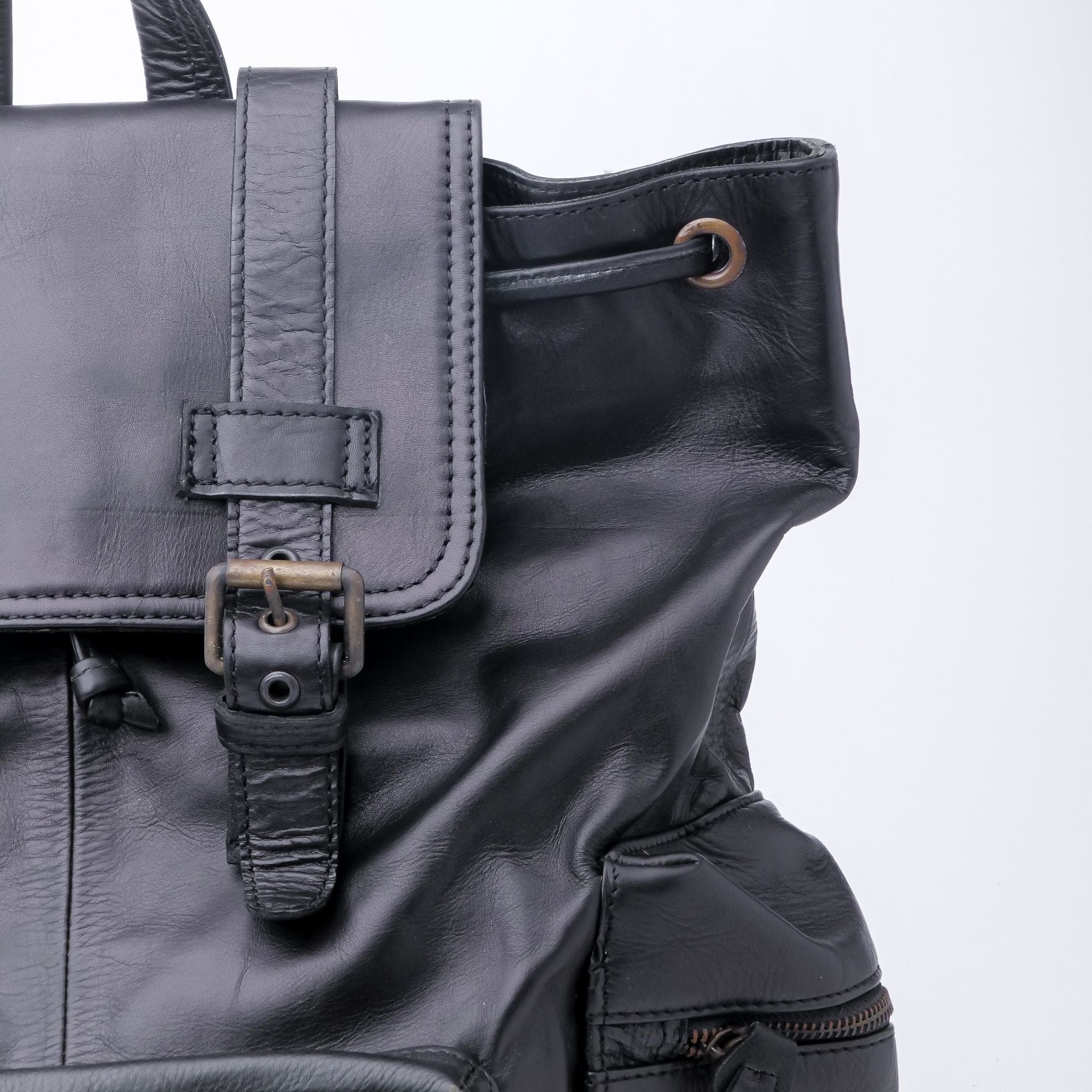 Granite Black Leather Backpack Travel Laptop Office Bag