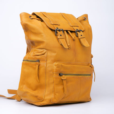 Mustard Yellow Leather Backpack Travel Laptop Office Bag