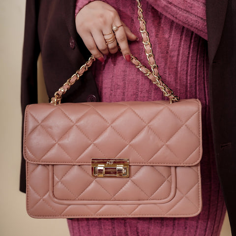 Flora Quilted Crossbody Leather Bag - Pink