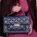 Flora Quilted Crossbody Leather Bag - Blue