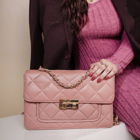 Flora Quilted Crossbody Leather Bag - Pink