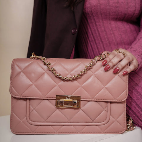 Flora Quilted Crossbody Leather Bag - Pink