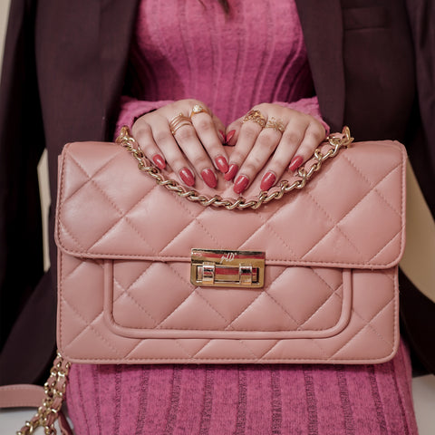 Flora Quilted Crossbody Leather Bag - Pink