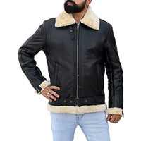Mens B3 Bomber Shearling Black Leather Jacket