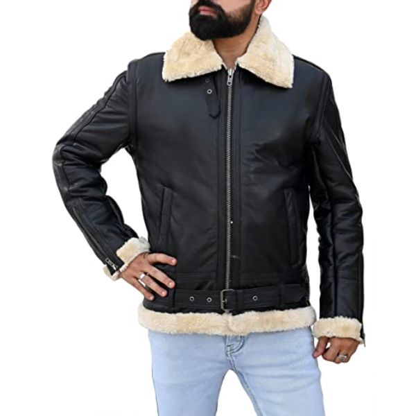 Mens B3 Bomber Shearling Black Leather Jacket