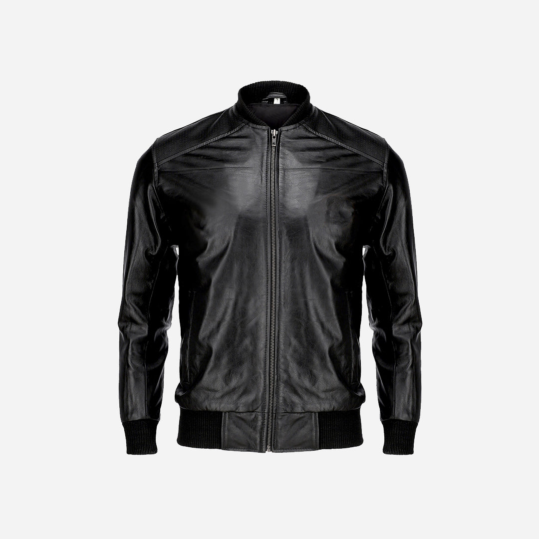 Men's Bomber Style Genuine Black Leather Motorcycle Jacket