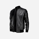 Mens Bomber Style Genuine Black Leather Motorcycle Jacket
