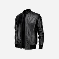 Mens Bomber Style Genuine Black Leather Motorcycle Jacket