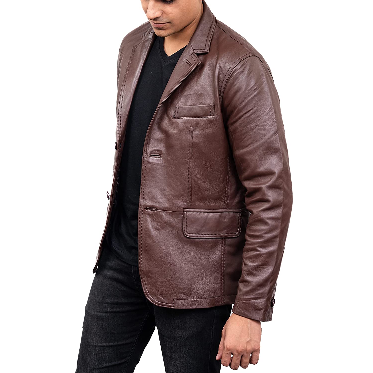Men's 2-Buttons Lambskin Brown Leather Blazer