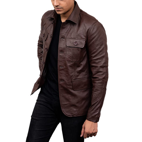 Mens Lambskin Brown Leather Coat